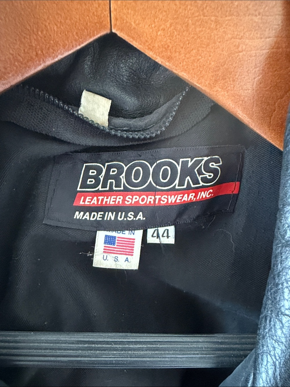 Brooks Black Leather Jacket with Red Logo Stripe
